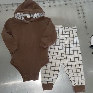 Brown and White Hoodie Set